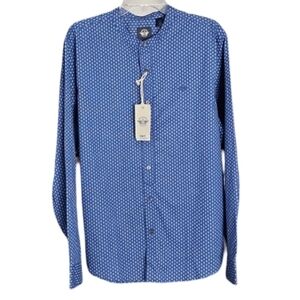 NWT Dockers‎ Alpha Khaki Slim Band Collar Blue Print Shirt Men's Medium